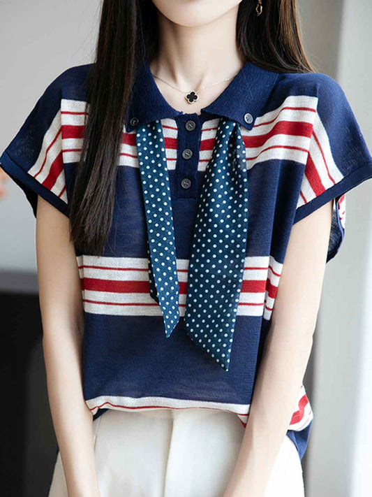 Kylie Loose Colorblock Striped Knitted Top