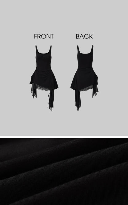Layered Mesh Hem Dress with Raw Draping
