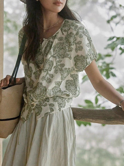 Julia Loose Crew Neck Puff Sleeve Top