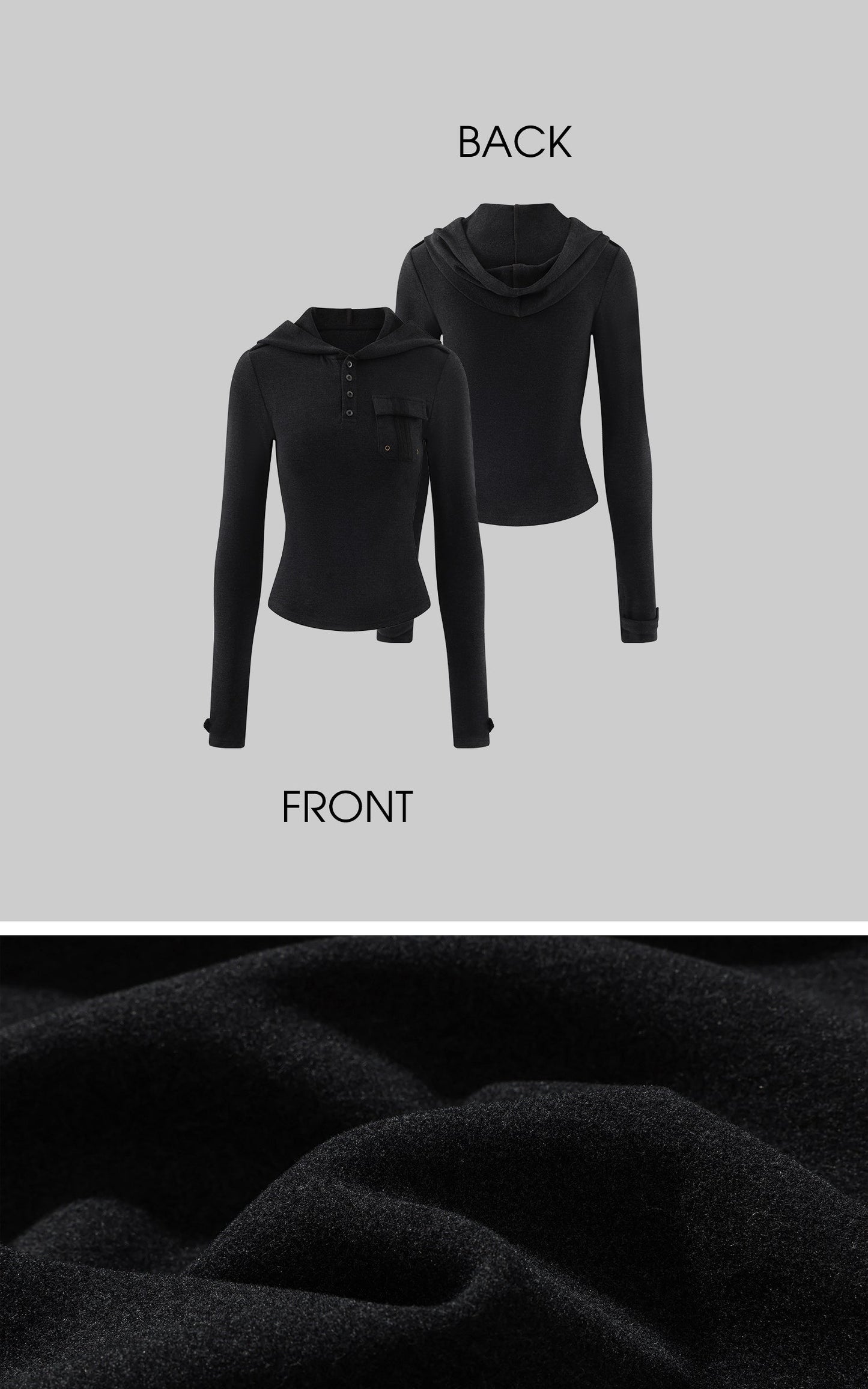 Slim Fit Hooded Long Sleeve Top with Pocket and Metal Eyelet Detail