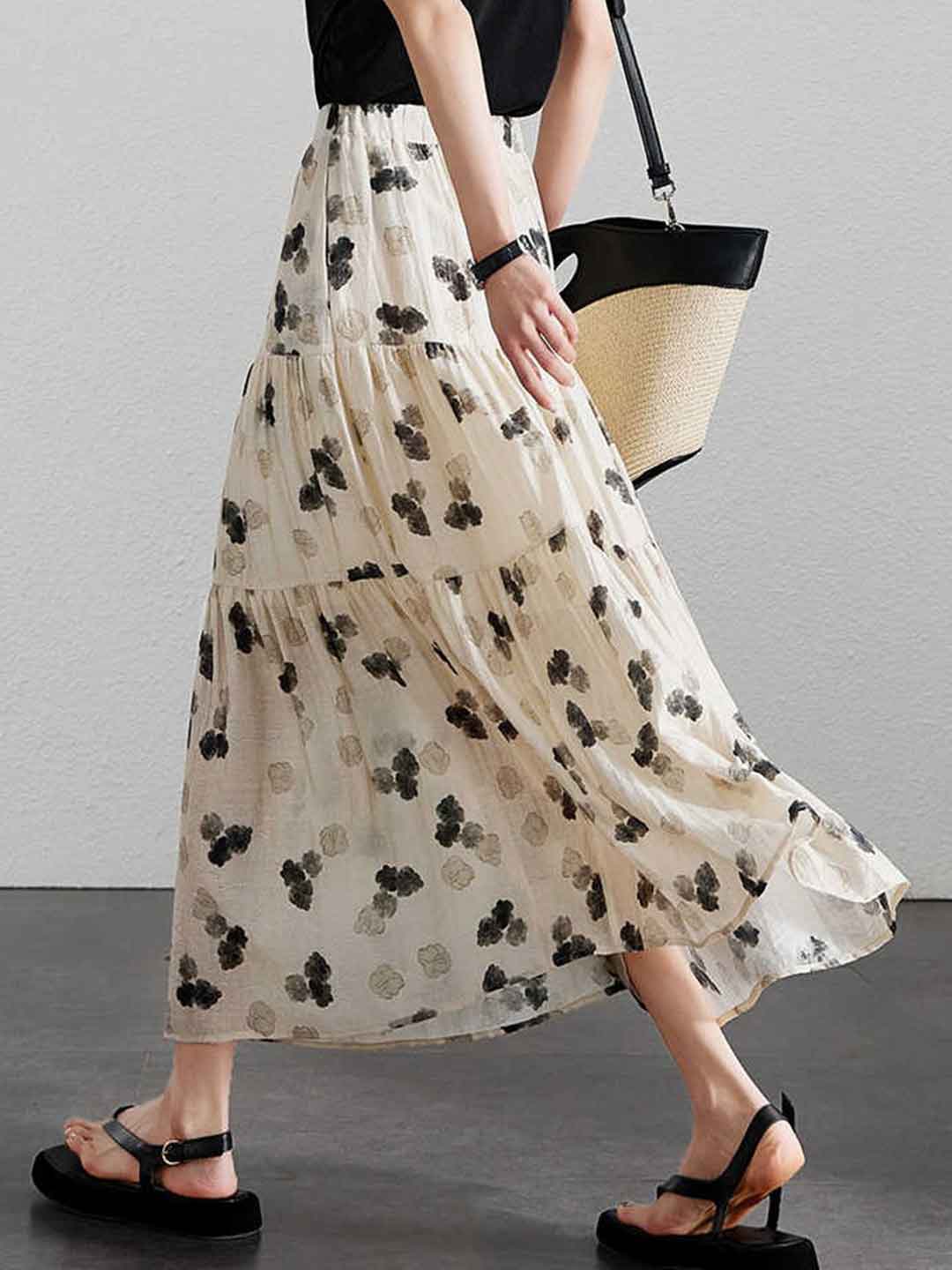 Layla Vintage A-Line Pleated Floral Skirt