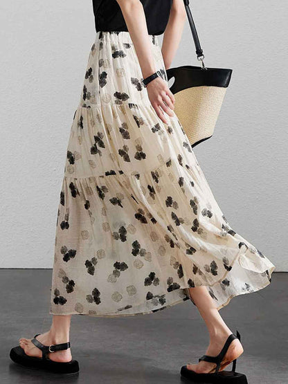 Layla Vintage A-Line Pleated Floral Skirt