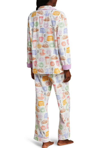 Conjunto de pijama con estampado de té con leche y pan