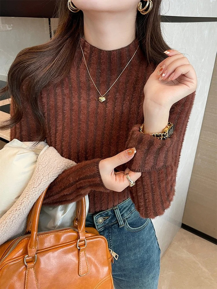 Elegante jersey de cuello alto de punto forrado para mujer | Ideal para otoño/invierno
