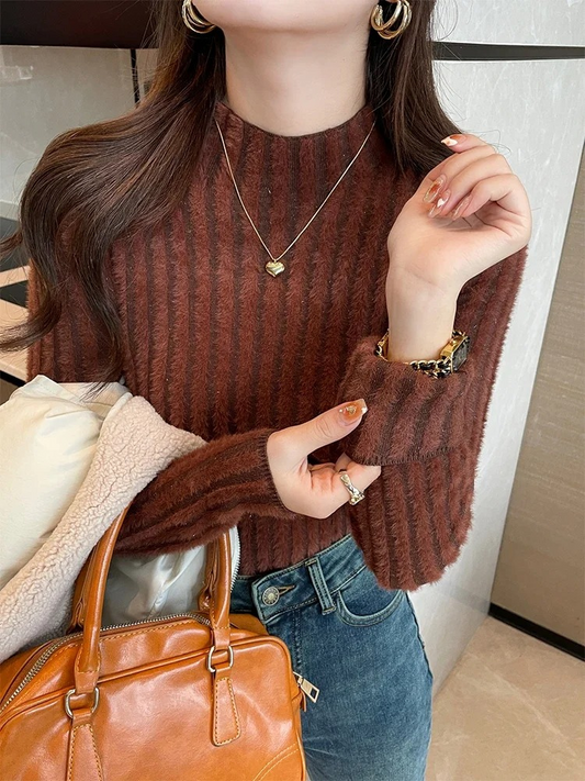 Elegante jersey de cuello alto de punto forrado para mujer | Ideal para otoño/invierno