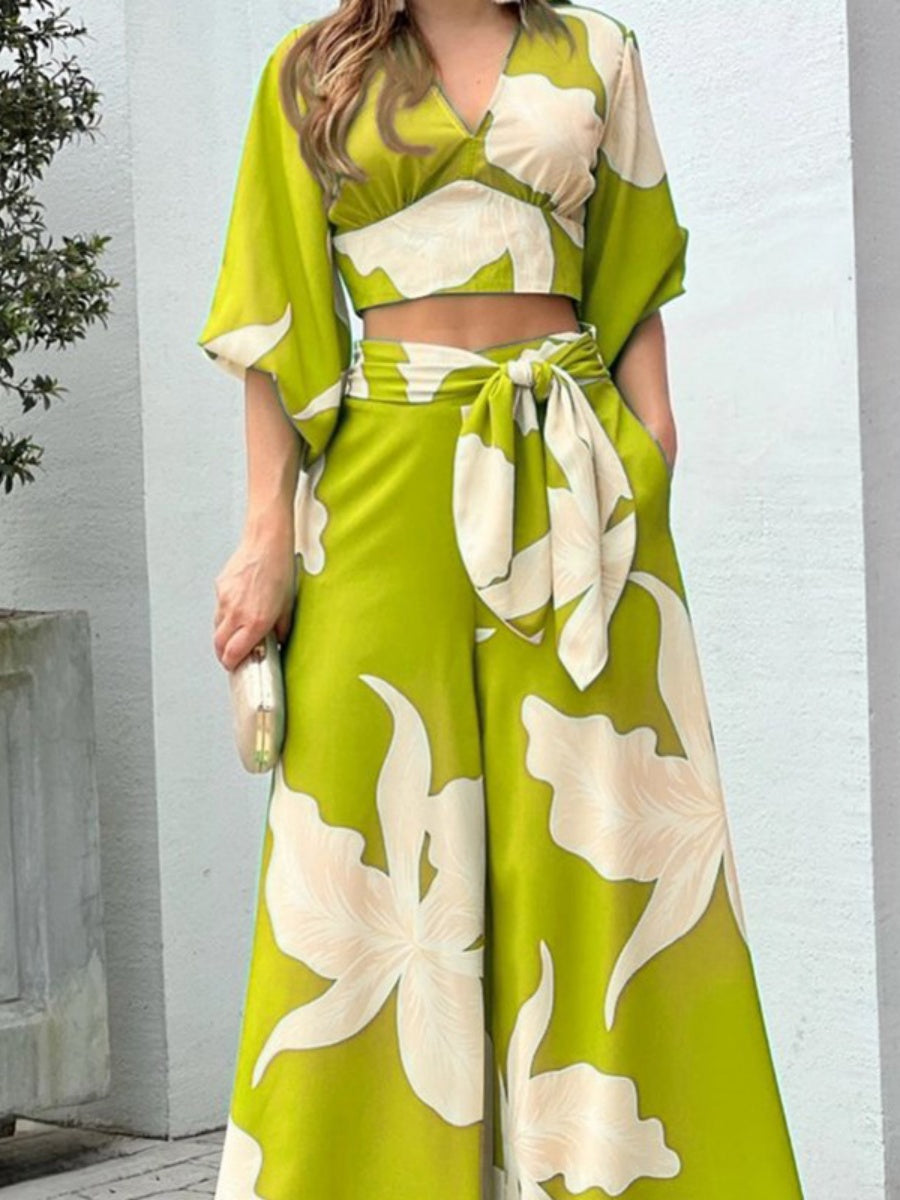 Floral Print Resort-style High-waisted Two-piece Set