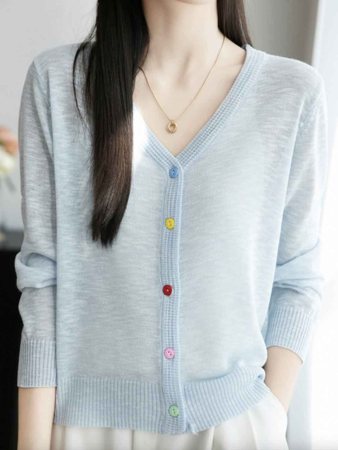 Mariah Classic V-Neck Colorful Buttons Knitted Cardigan