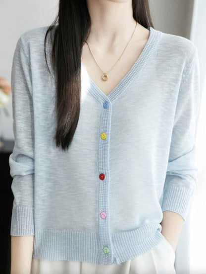 Mariah Classic V-Neck Colorful Buttons Knitted Cardigan