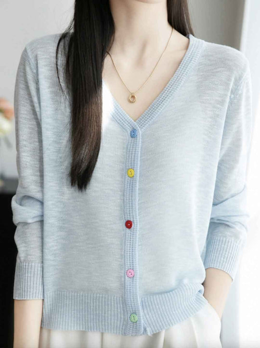Mariah Classic V-Neck Colorful Buttons Knitted Cardigan