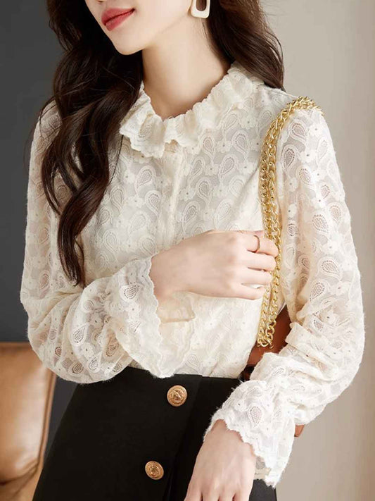 Lauren Classic Flare Sleeve Lace Chiffon Shirt