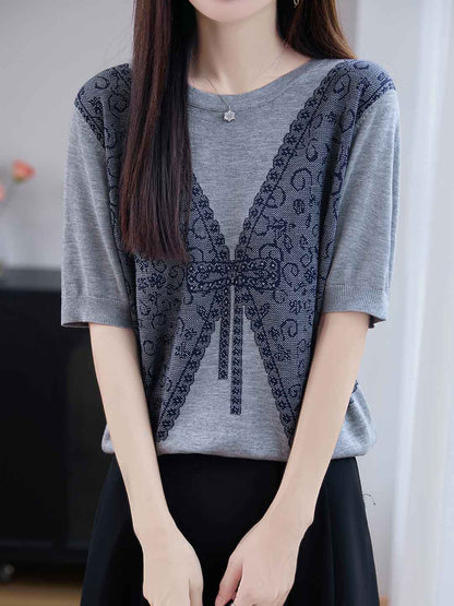 Sophie Loose Crew Neck Color-Block Jacquard Knitted Top