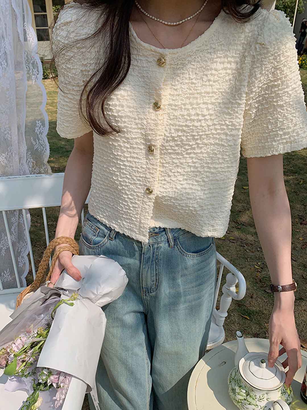 Zoey Classic Crew Neck Solid Color Ruffled Top