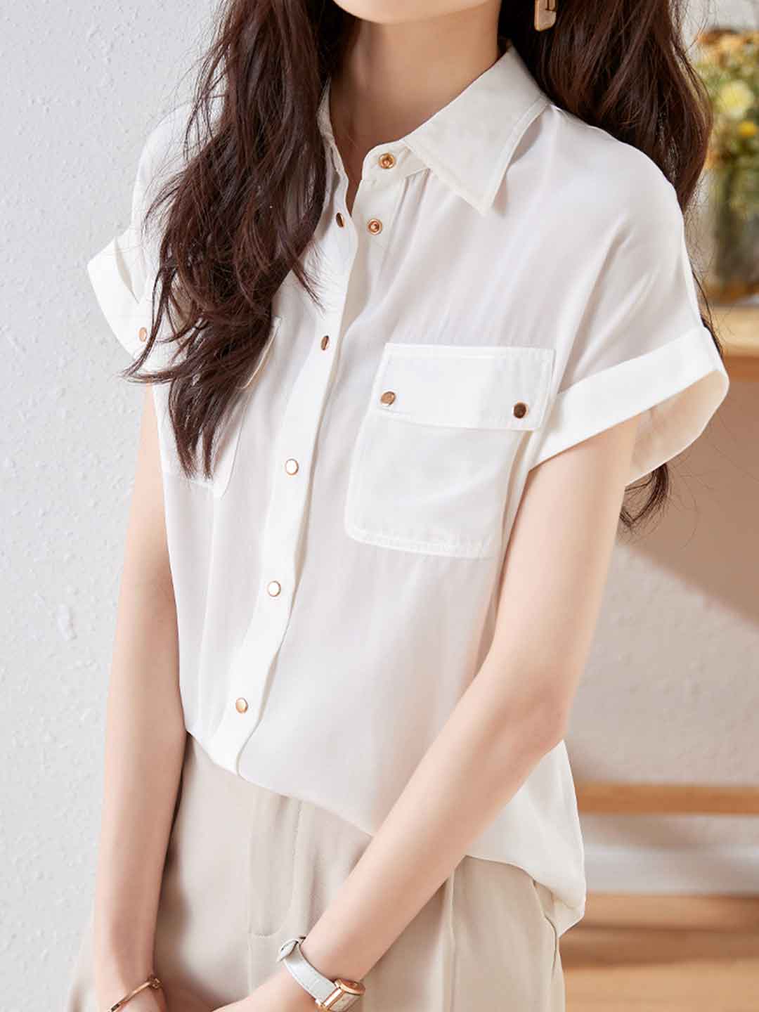 Vanessa Loose Lapel Solid Color Chiffon Top