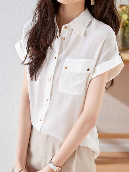 Vanessa Loose Lapel Solid Color Chiffon Top