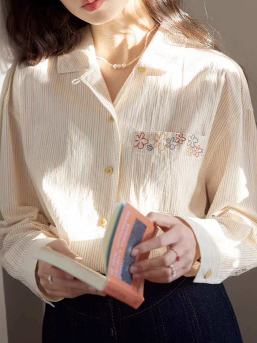 Morgan Classic Lapel Embroidered Striped Shirt