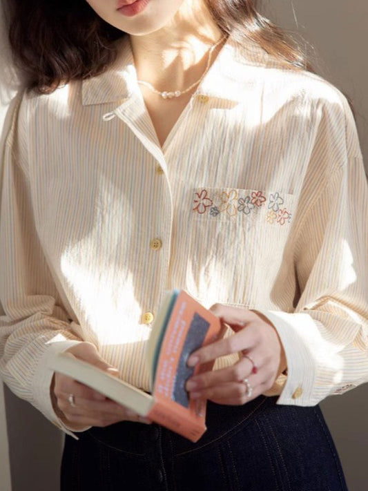 Morgan Classic Lapel Embroidered Striped Shirt