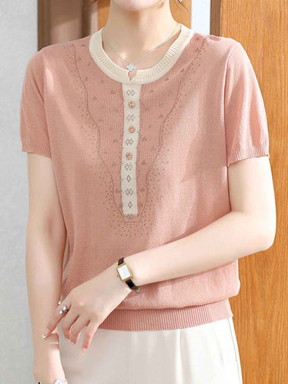 Layla Loose Crew Neck Rhinestone Knitted Top