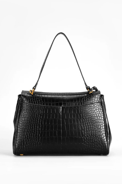 Crocodile Embossed Leather Top Handle Bag