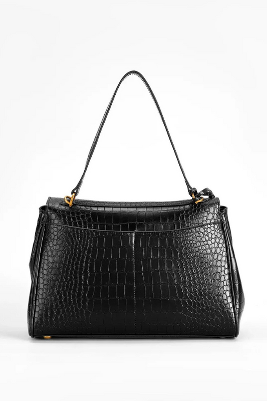 Crocodile Embossed Leather Top Handle Bag