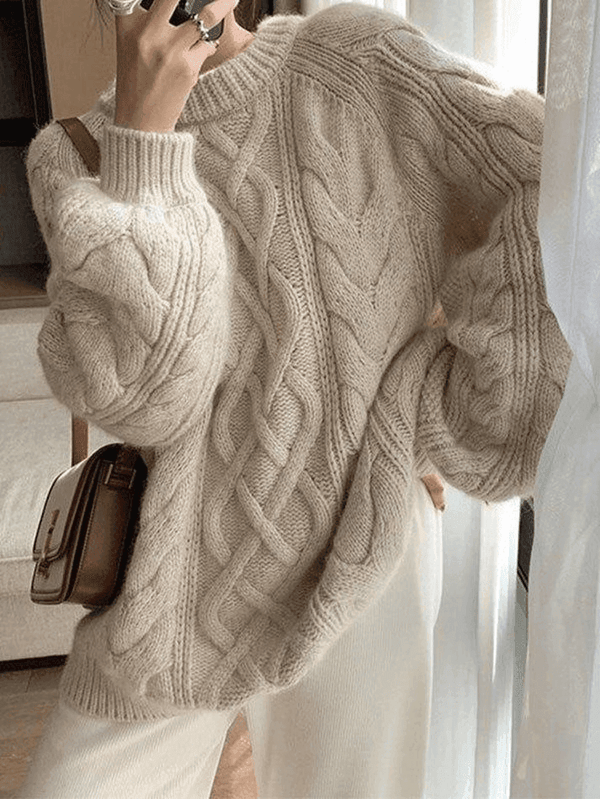 Jersey marrón oversize de punto trenzado para mujer | Ideal para otoño/invierno