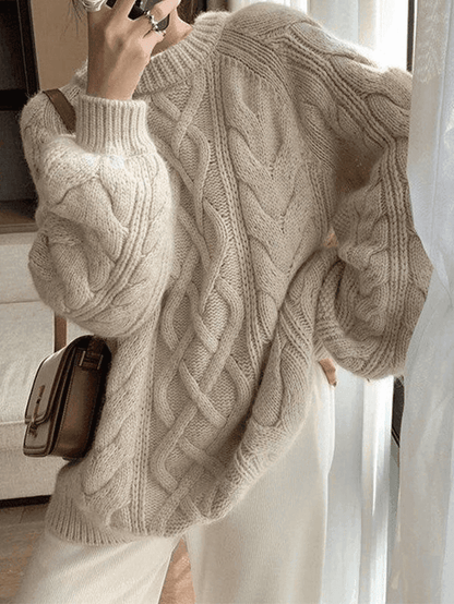 Jersey marrón oversize de punto trenzado para mujer | Ideal para otoño/invierno