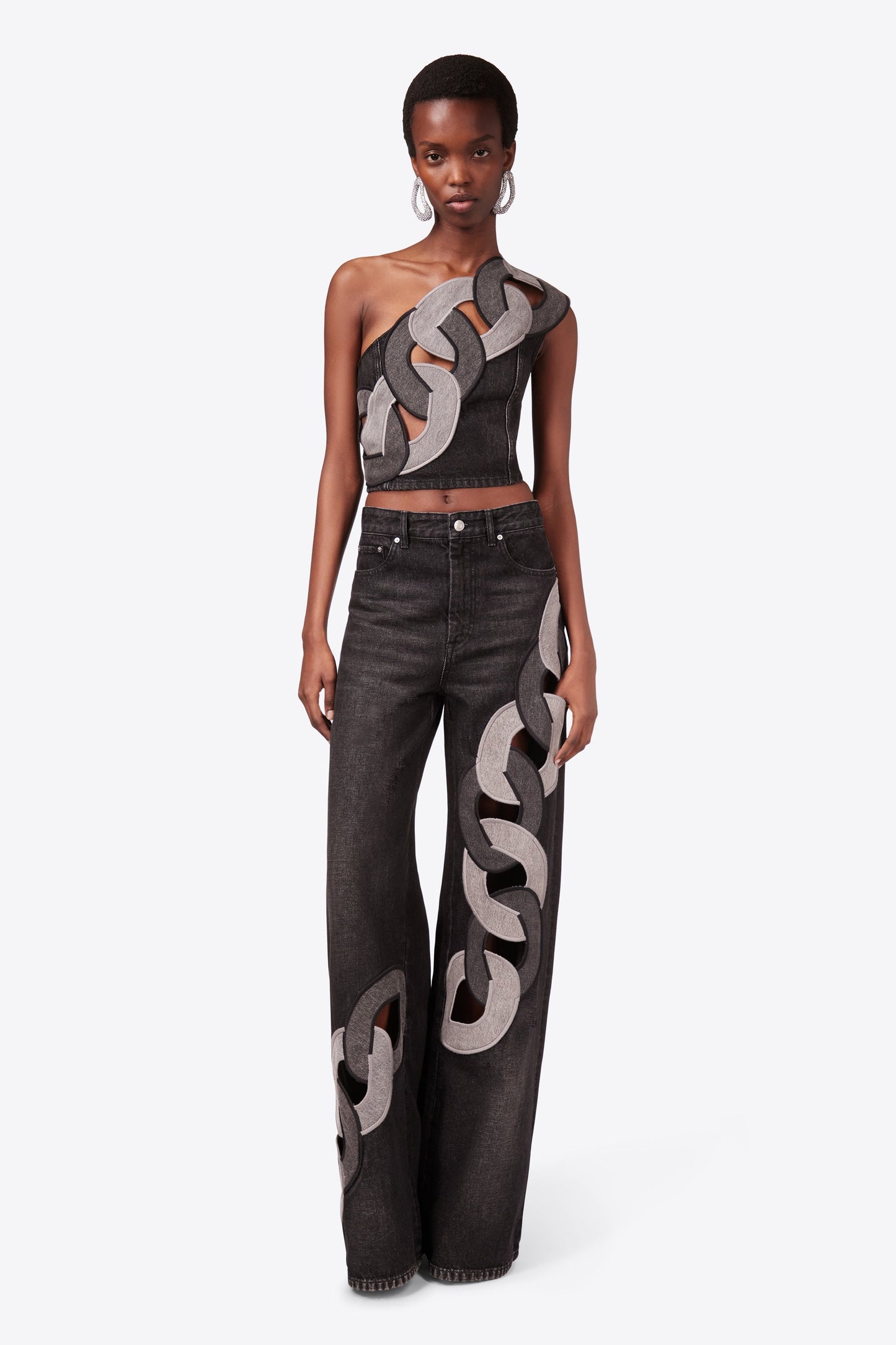 Conjunto de jeans irregulares con anillo de bloqueo
