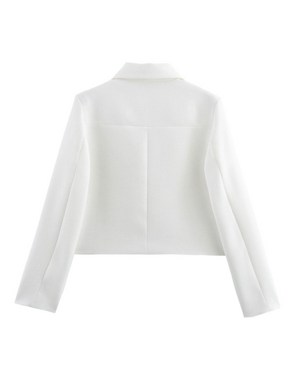 Alicia Textured Buttoned White Jacket