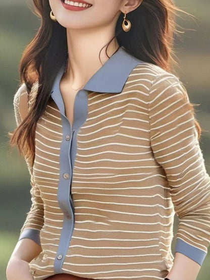 Sydney Classic Lapel Contrasted Striped Knitted Cardigan