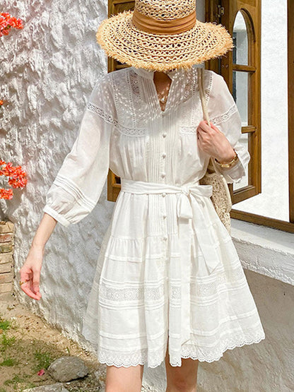 Maria Vacation V-neck Embroidered Dress