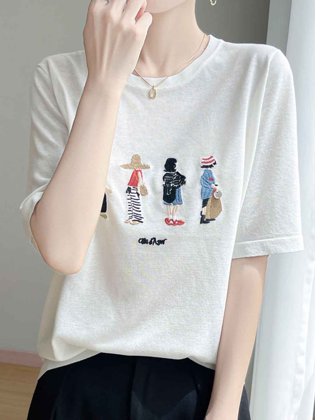 Jocelyn Loose Crew Neck Embroidered Knitted Top