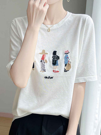 Jocelyn Loose Crew Neck Embroidered Knitted Top