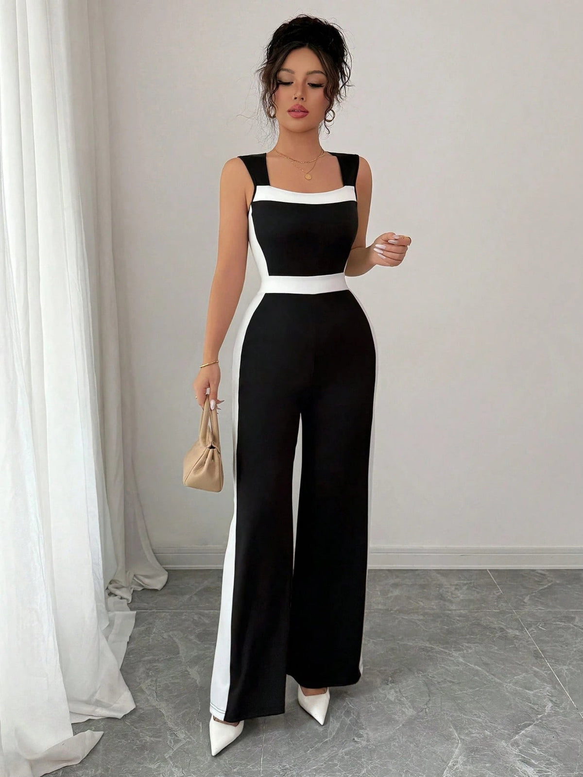 Color Matching Sleeveless Wide-leg Jumpsuits