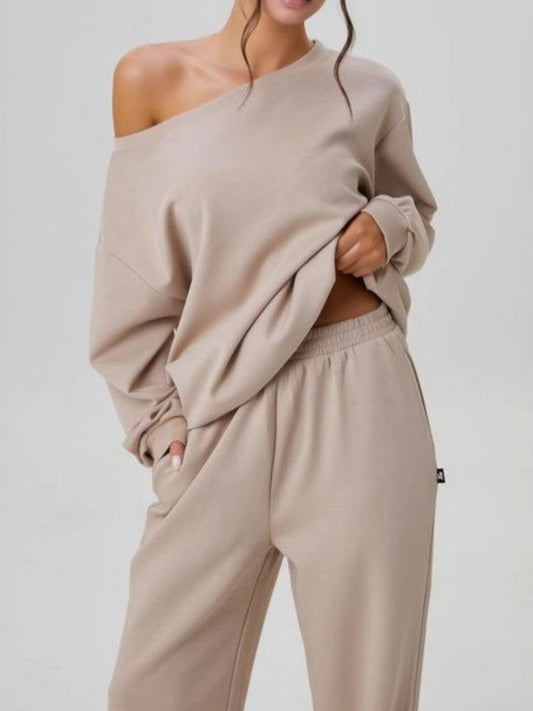 Asymmetrical Shoulder Design Sporty Casual Fashion 2-piece Sets