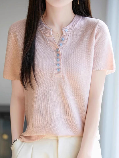 Selina Loose V-neck Solid Color Knitted Top