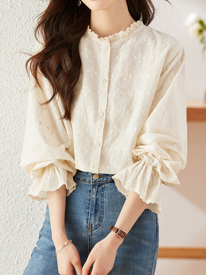 Molly Retro Flare Sleeve Lace Embroidered Shirt