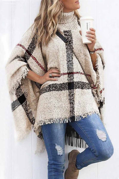 Knitted Contrast Tassel Cloak(5 Colors)