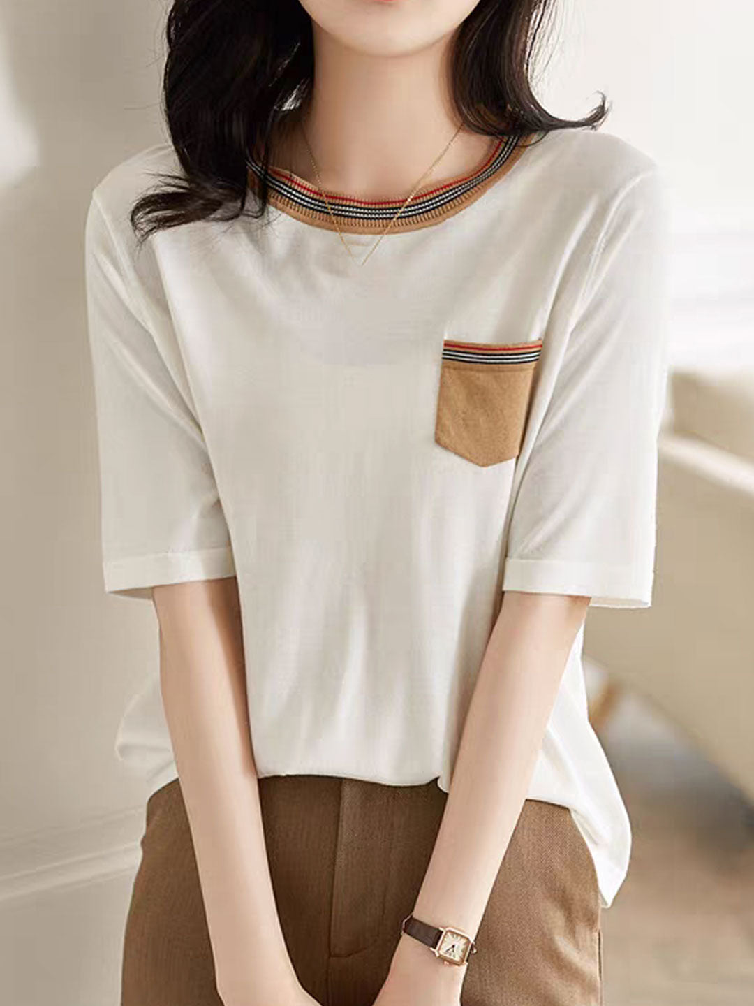 Kylie Classic Crew Neck Colorblock Striped Knitted Top