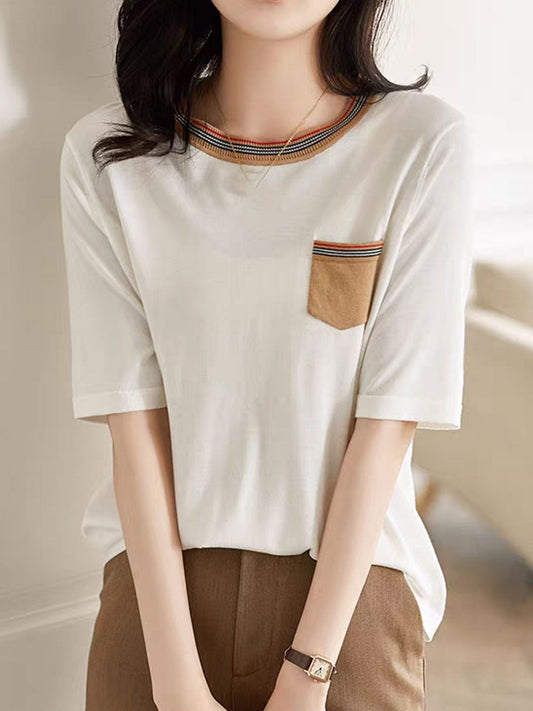 Kylie Classic Crew Neck Colorblock Striped Knitted Top