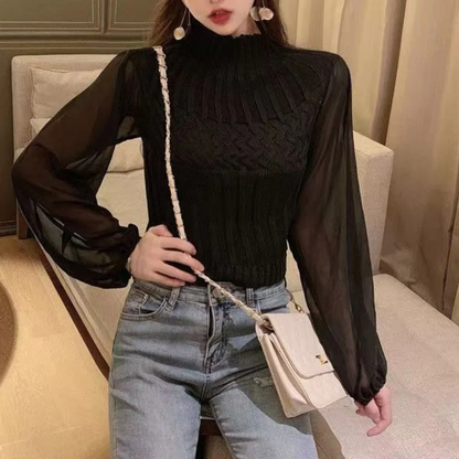 Chaleco de punto moderno para mujer con mangas transparentes | Ideal para otoño/invierno
