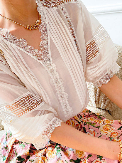 Sophie Elegant V-Neck Puff Sleeve Solid Color Top