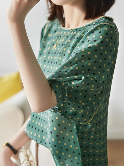 Kimberly Loose Crew Neck Polka Dot Printed Top