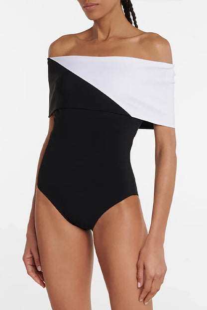 Conjunto de traje de baño de una pieza minimalista con bloques de color
