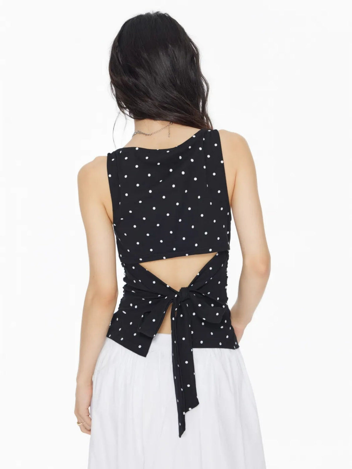 Polka Dots Gathered Waist Tank Tops