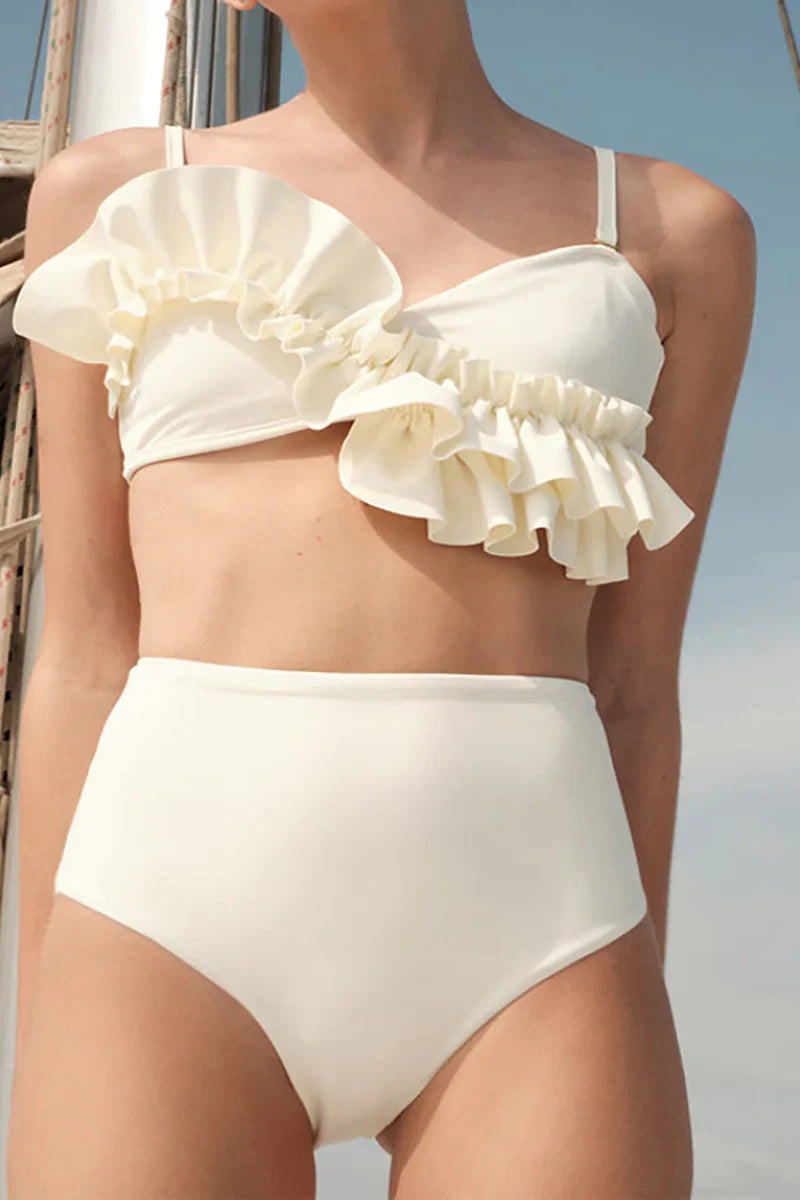 Conjunto de bikini de color liso con volantes franceses