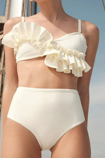Conjunto de bikini de color liso con volantes franceses