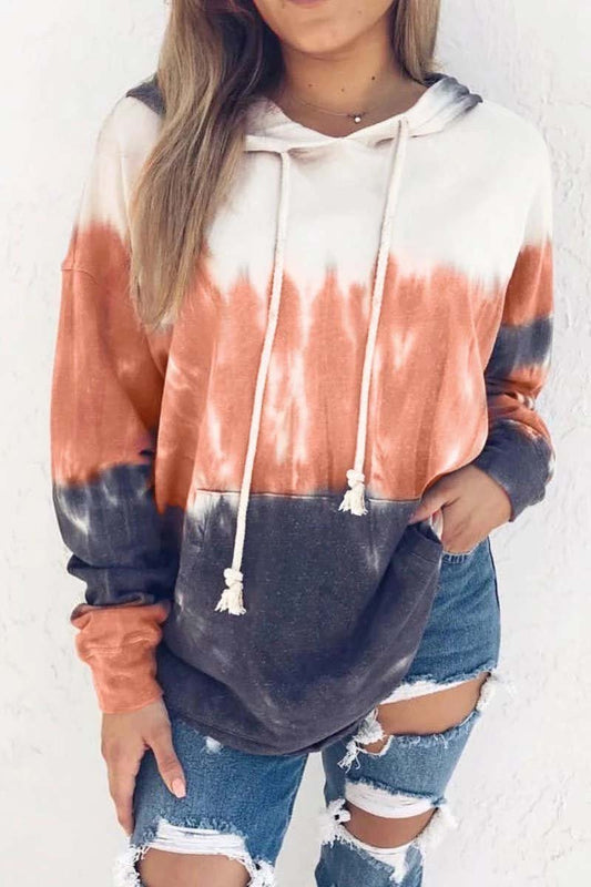 Hooded Collar Tied Dyed Print Hoodie (3 Colors)