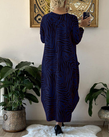 Vestido holgado clásico para mujer con estampado animal y bolsillo delantero | Ideal para primavera/verano