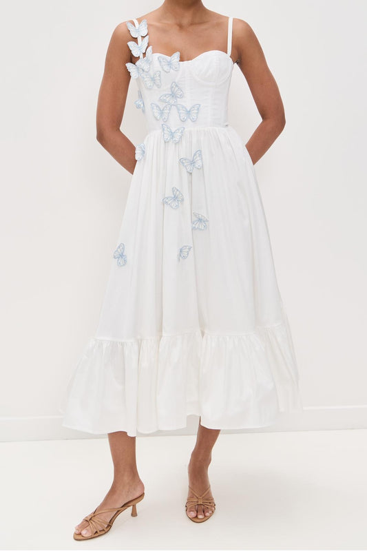 Flutter Poplin Butterfly Midi Dress