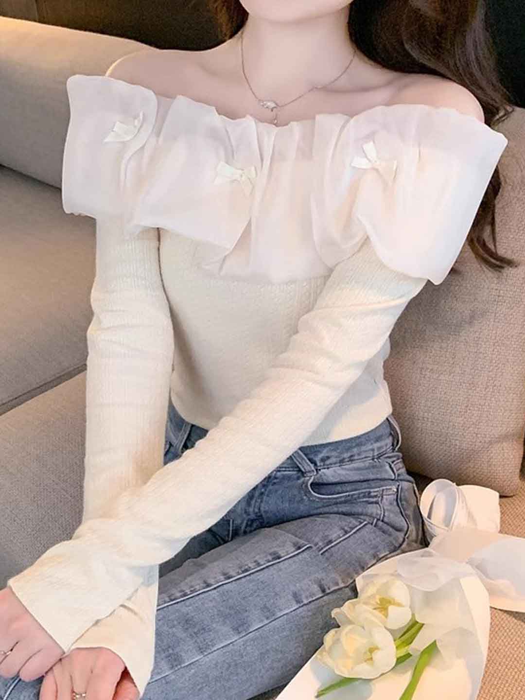 Sophie Slim Off-shoulder Lace Knitted Top