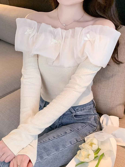 Sophie Slim Off-shoulder Lace Knitted Top